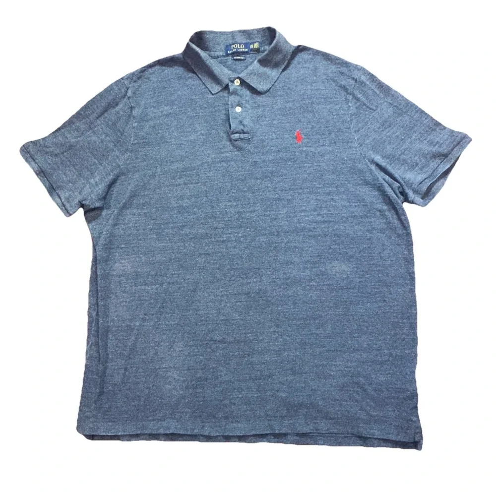 Polo Ralph Lauren Polo Shirt Gray/Blue Custom Fit Short Sleeve XXL/TTG Lot Of 2